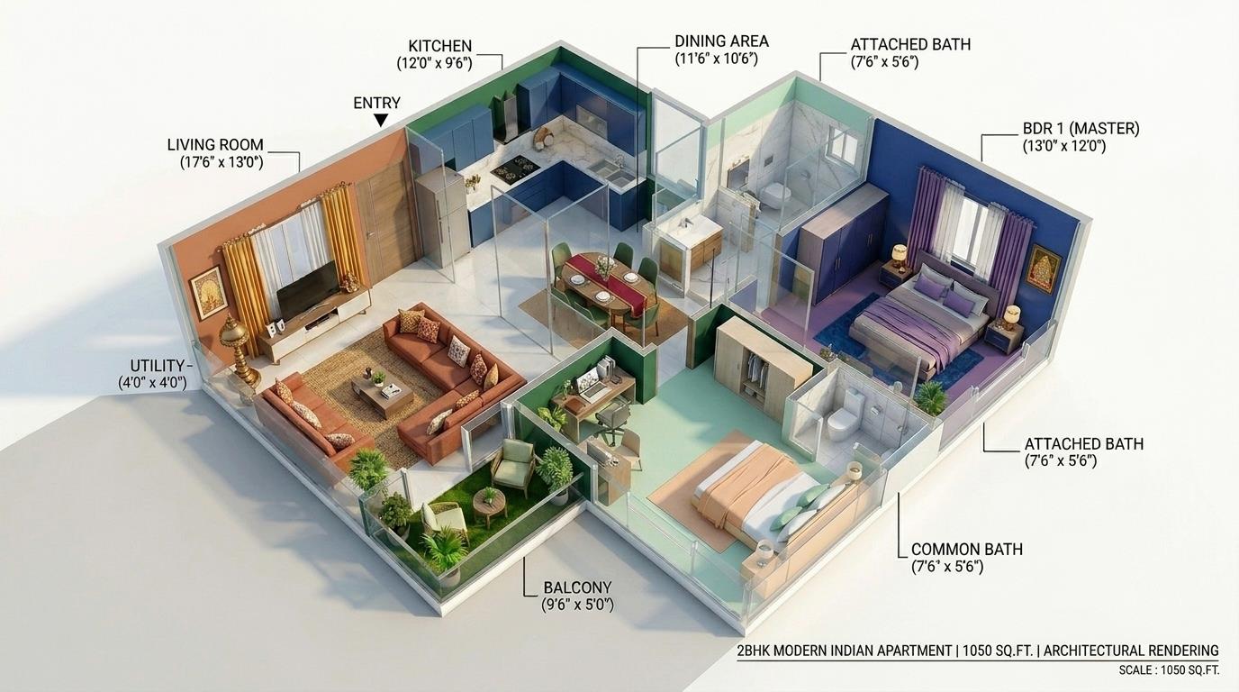 2 BHK House Plan Layout